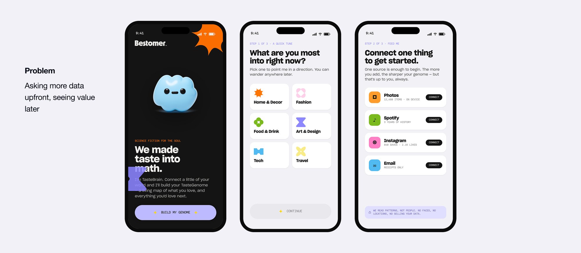 Onboarding before the iteration, requesting several data sources up front