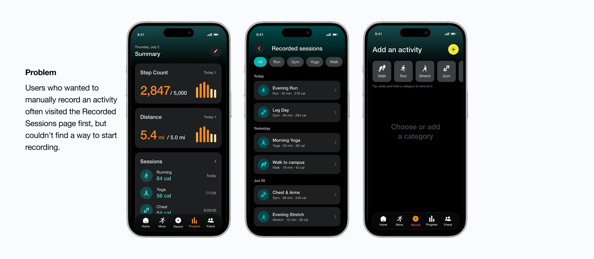 Recording activity before the iteration, with a single entry point