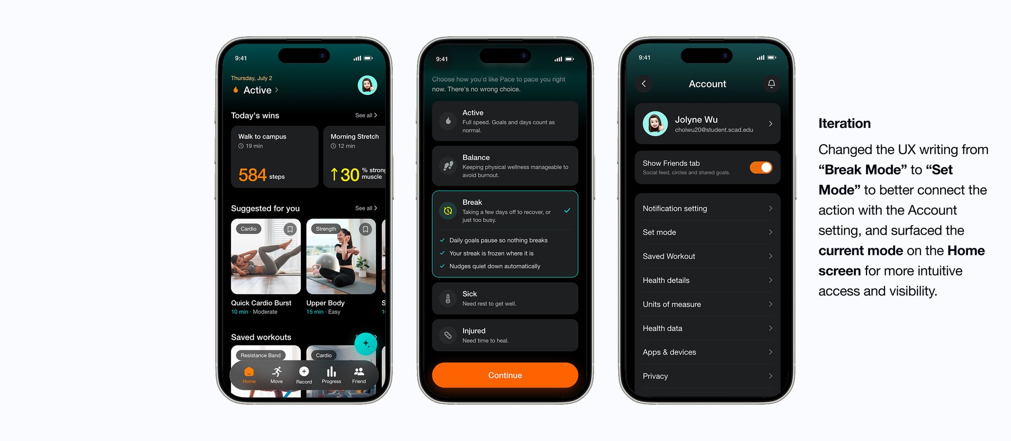 Mode settings after the iteration, reorganized around how users think about them